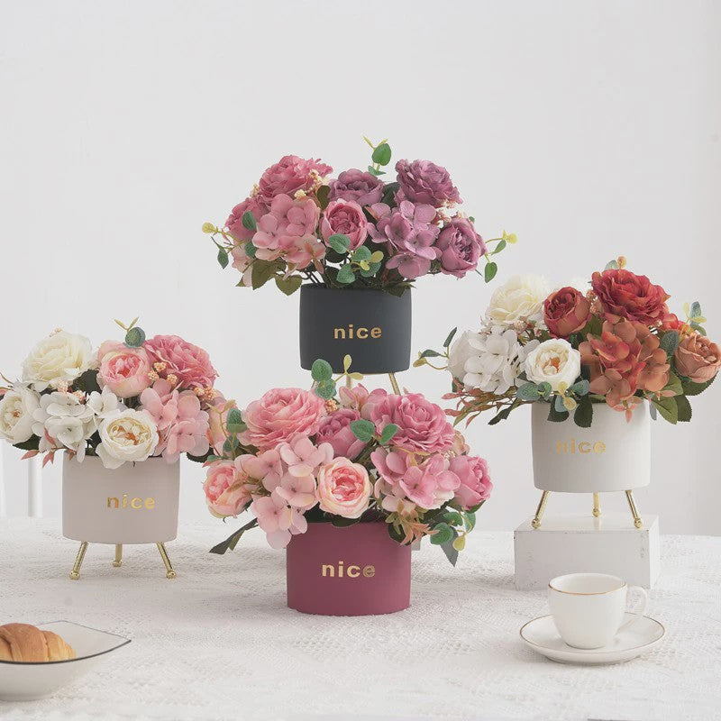 Retro Zijden Bloemenboeket: Vintage Rozen, Hortensia & Pioen voor Bruid & Decoratie