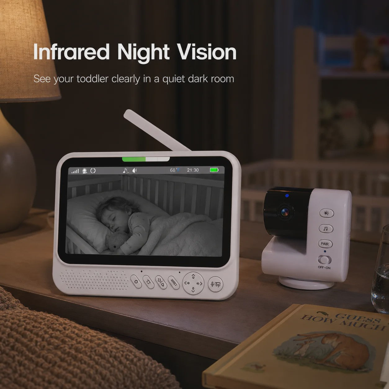 7 Inch Draadloze Babyfoon met Camera, Audio, Nachtzicht & Temperatuurmeter | VOX & Muziek