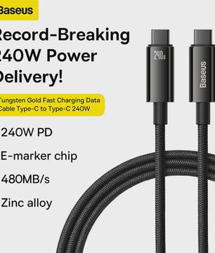 Baseus 240W PD 3.1 USB-C Kabel - Snel Opladen voor MacBook, Samsung, Xiaomi, iPad