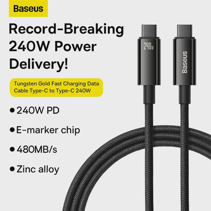 Baseus 240W PD 3.1 USB-C Kabel - Snel Opladen voor MacBook, Samsung, Xiaomi, iPad