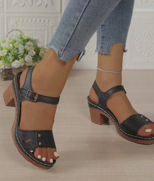 Dames Sandalen met Blokhak en Verstelbare Band - Comfortabele Zomer Schoenen