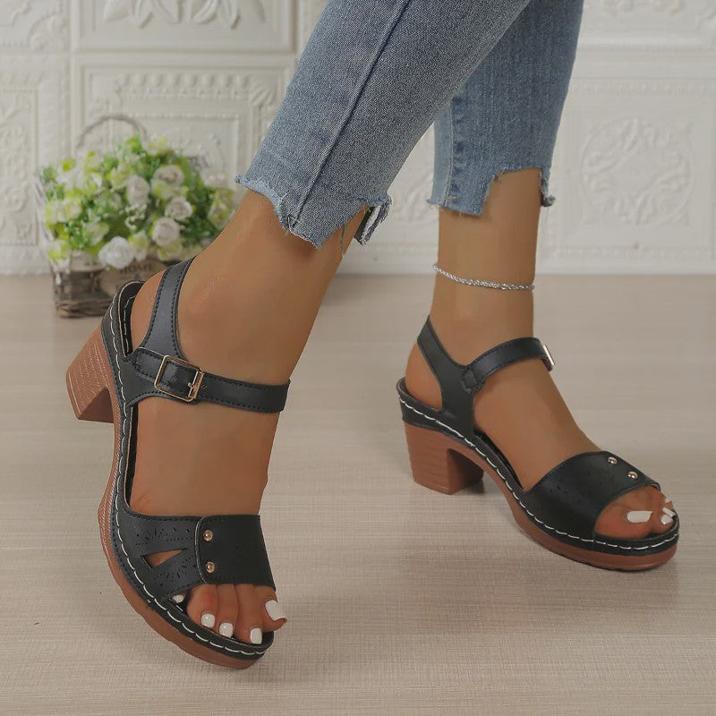 Dames Sandalen met Blokhak en Verstelbare Band - Comfortabele Zomer Schoenen