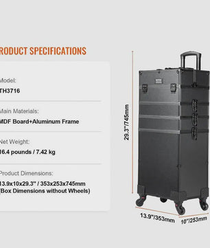 Professionele Make-up Koffer met Aluminium Frame - 5-in-1 Organisatie & 360° Wielen