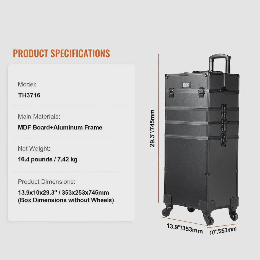Professionele Make-up Koffer met Aluminium Frame - 5-in-1 Organisatie & 360° Wielen