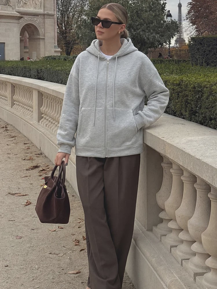 Casual Dames Hoodie met Rits, Capuchon en Grote Zakken - Comfortabele Lange Mouwen Jas