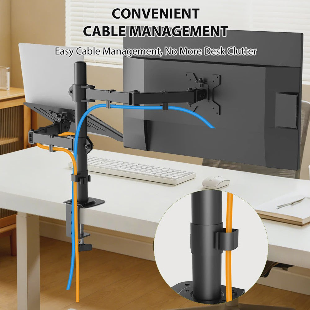 Ergonomische Monitor & Laptop Bureau Mount - Dubbele Arm met 360° Rotatie