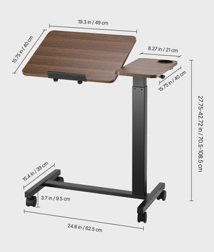 Mobiele Bedtafel met Zwenkwielen - In Hoogte & Hoek Verstelbaar Laptop Bureau