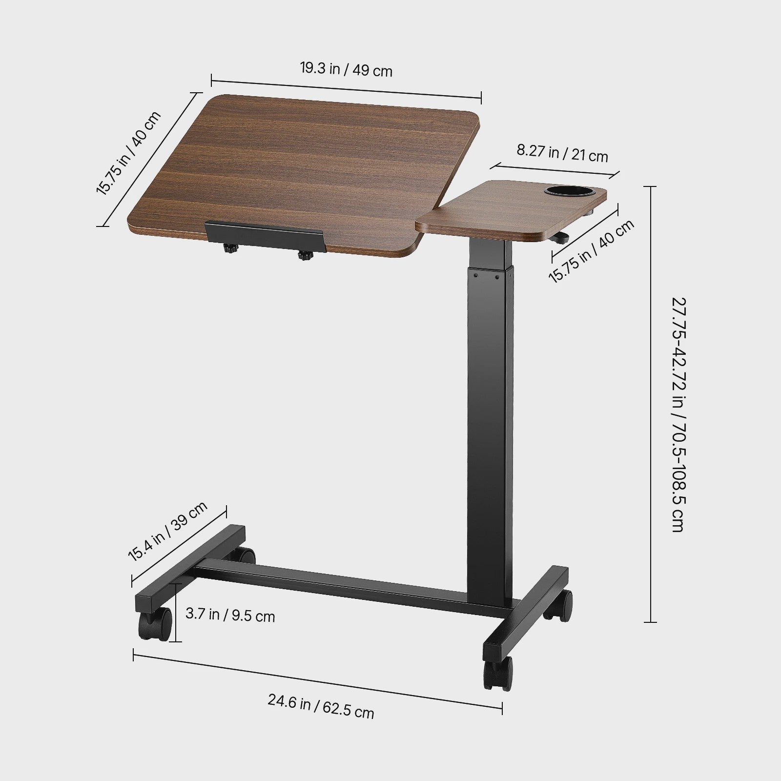 Mobiele Bedtafel met Zwenkwielen - In Hoogte & Hoek Verstelbaar Laptop Bureau