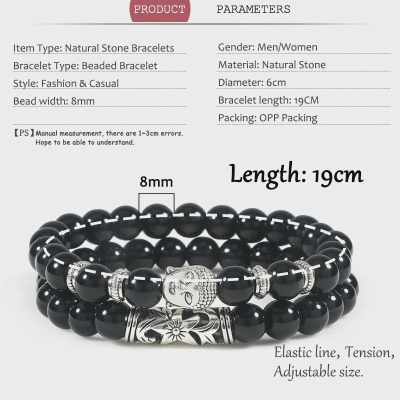 Set van 2 Houten Kralen Armbanden met Buddha & Natuursteen - Meditatie & Spirituele Sieraden