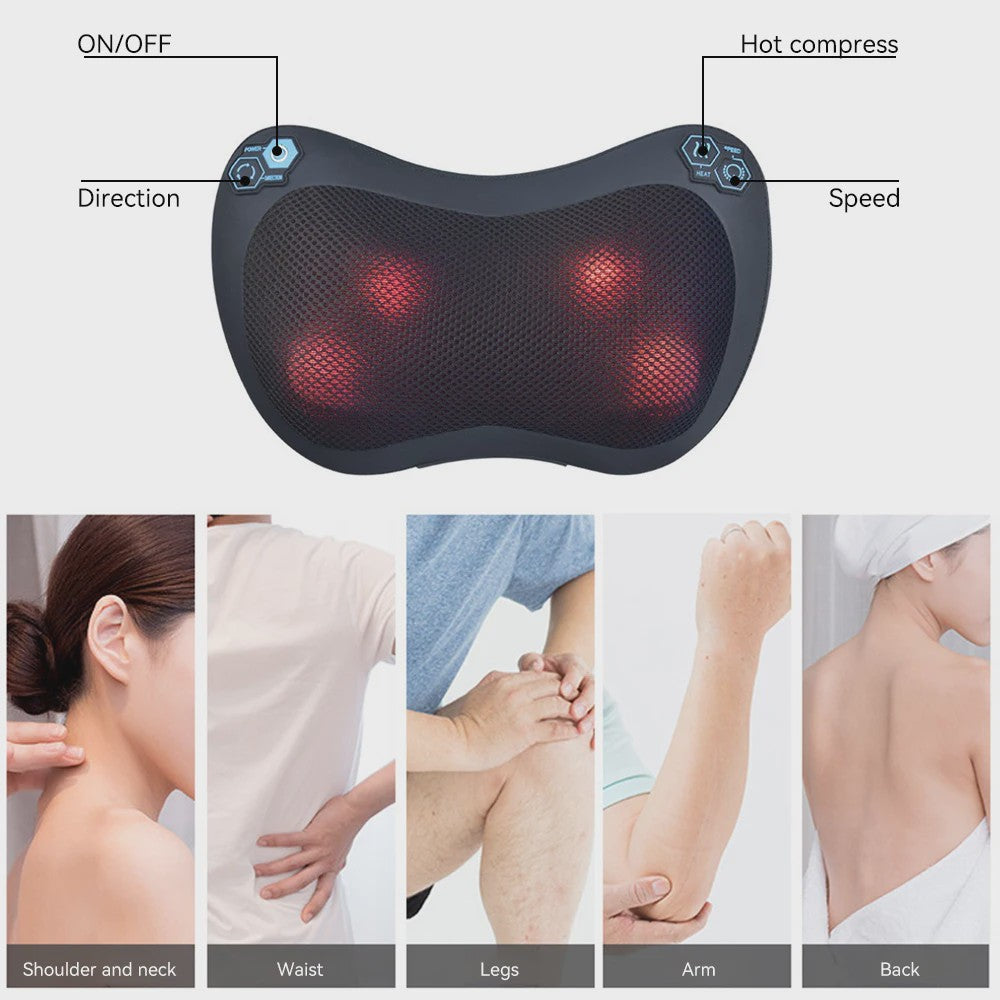 Elektrische Nekmassager Kussen met Warmte & Vibratie - Diepe Kneedmassage