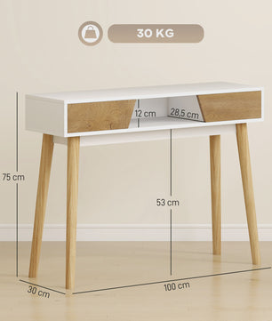 Stijlvolle Hal Console Tafel met 2 Lades en Houten Poten - Wit