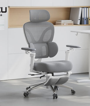 Ergonomische bureaustoel met 3D hoofdsteun, 6D armsteunen en verstelbare diepte
