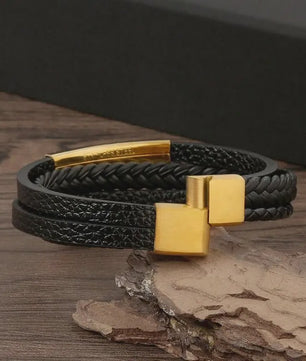 Stijlvolle Heren Armband van Gevlochten Leer - Multi-layer Fashion Accessoire