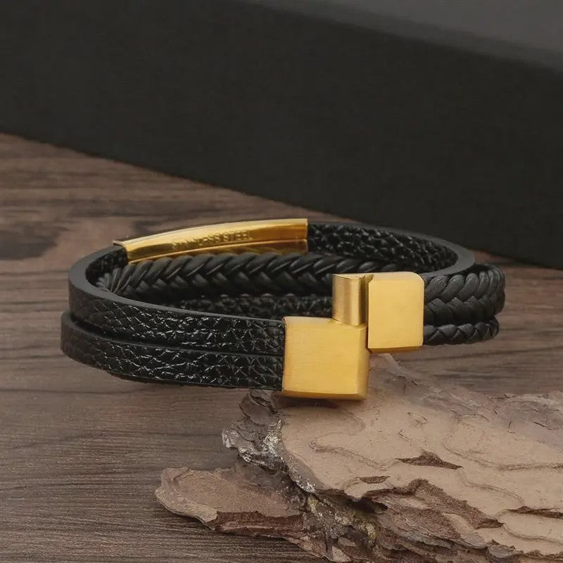Stijlvolle Heren Armband van Gevlochten Leer - Multi-layer Fashion Accessoire