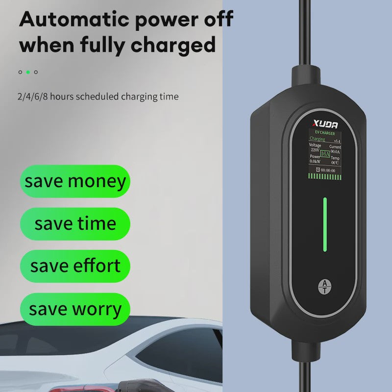 Draagbare Type 2 EV Charger 3.5KW 16A, 5M Kabel, IP66 Waterdicht, Instelbare Stroomsterkte