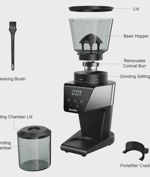 BioloMix Elektrische Koffiemolen met 30 Instellingen & Timer - Perfect voor Espresso, Filterkoffie & Meer