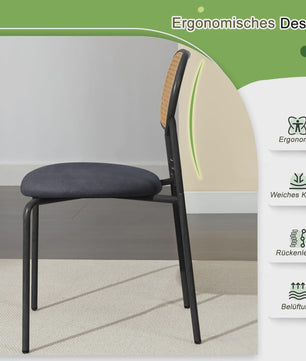 Set van 2 Eetkamerstoelen met Rotan Rugleuning - Vintage Design - Zwart/Houtkleur