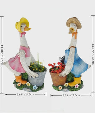 Vrolijke Cartoon Eend Tuinbeeld met Planter - 36.5 cm Hars Ornament