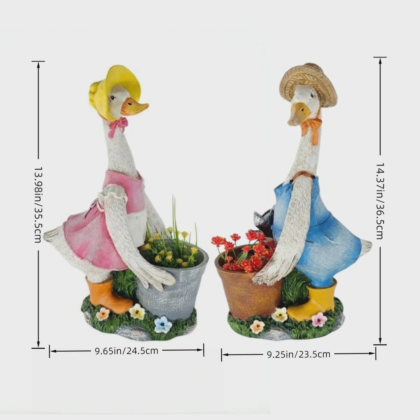 Vrolijke Cartoon Eend Tuinbeeld met Planter - 36.5 cm Hars Ornament