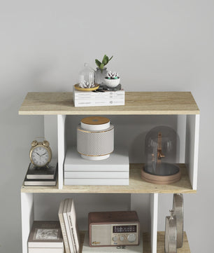 HOMCOM Scandinavische Boekenkast met 5 Vakken - Wit & Houtkleur