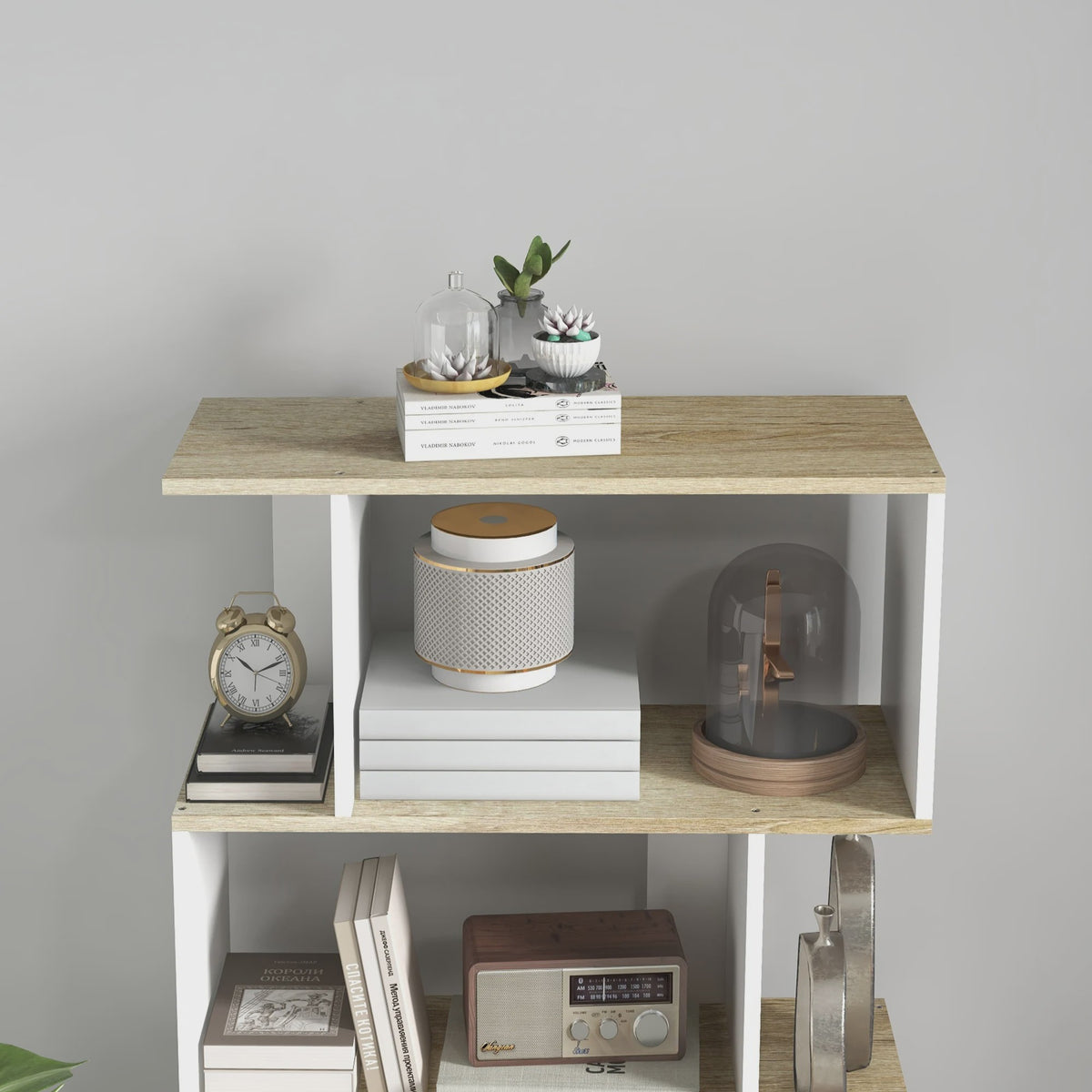 HOMCOM Scandinavische Boekenkast met 5 Vakken - Wit & Houtkleur