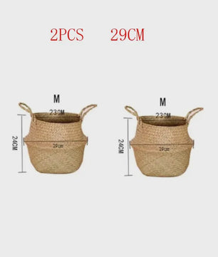Handgeweven Zeegras Mand met Handvatten - Decoratieve Opbergmand & Plantenpot