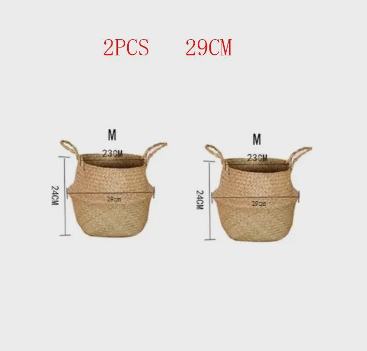 Handgeweven Zeegras Mand met Handvatten - Decoratieve Opbergmand & Plantenpot