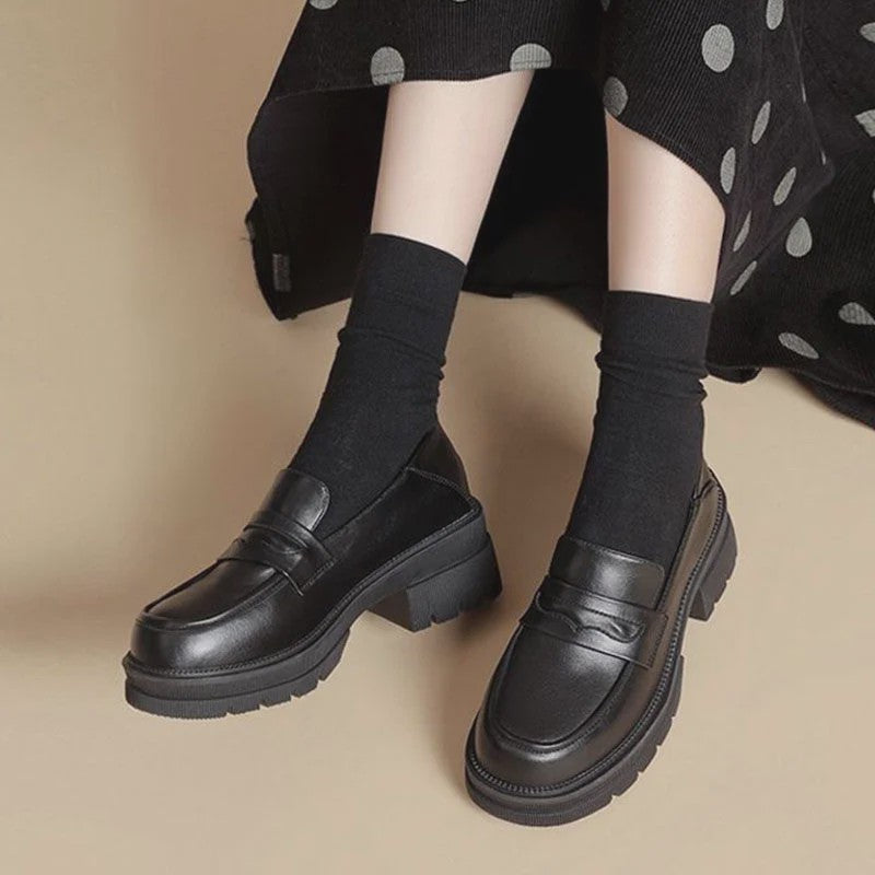 Dames Platform Loafers - Britse Stijl, Comfortabel & Modieus voor Dagelijks Gebruik