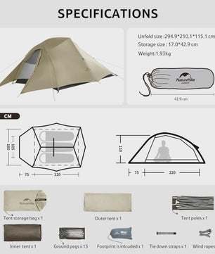 Naturehike Cloud Up PRO 3-Persoons Tent - Ultralicht & Waterdicht voor Outdoor Avonturen
