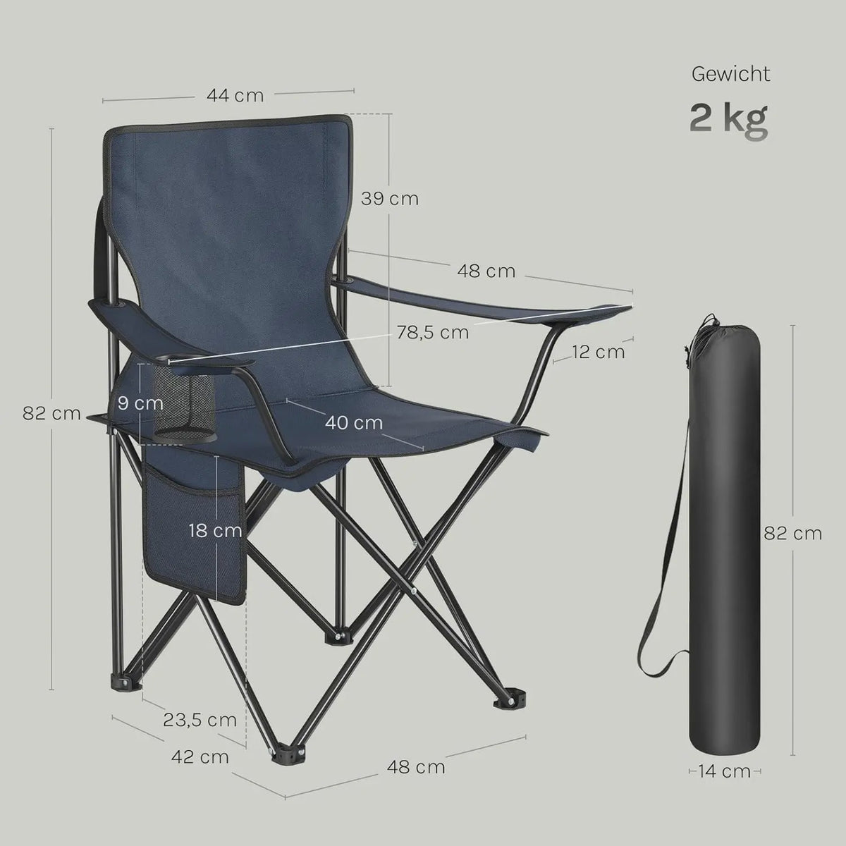 Set van 2 Campingstoelen met Drankhouder en Zijvak - Inclusief Draagtassen