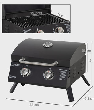 Outsunny Draagbare Gas BBQ Tafel met 2 Brander, Opvouwbaar