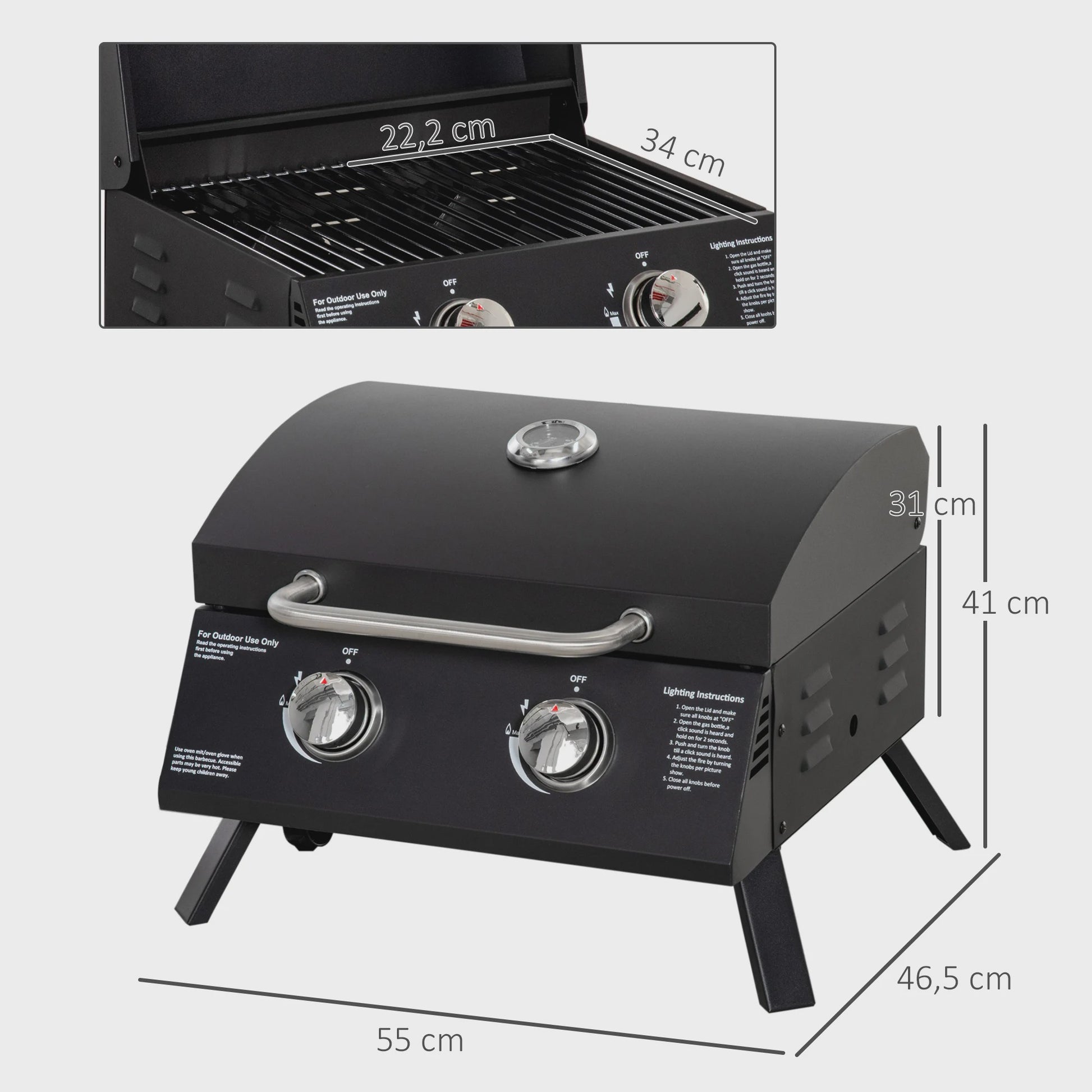 Outsunny Draagbare Gas BBQ Tafel met 2 Brander, Opvouwbaar