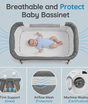 2-in-1 Baby Co-sleeper met Nachtlade en Ademend Mesh - Donkergrijs