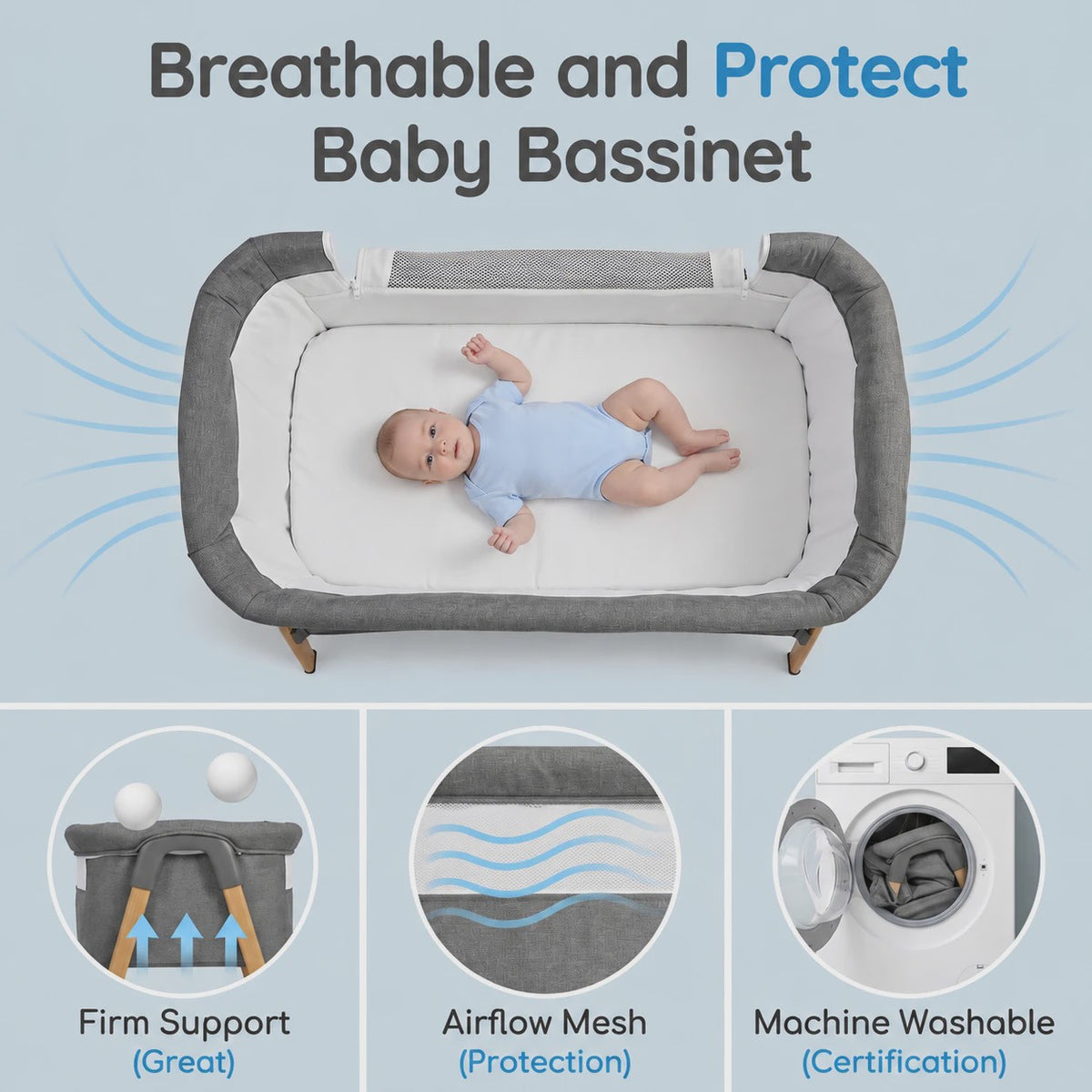 2-in-1 Baby Co-sleeper met Nachtlade en Ademend Mesh - Donkergrijs