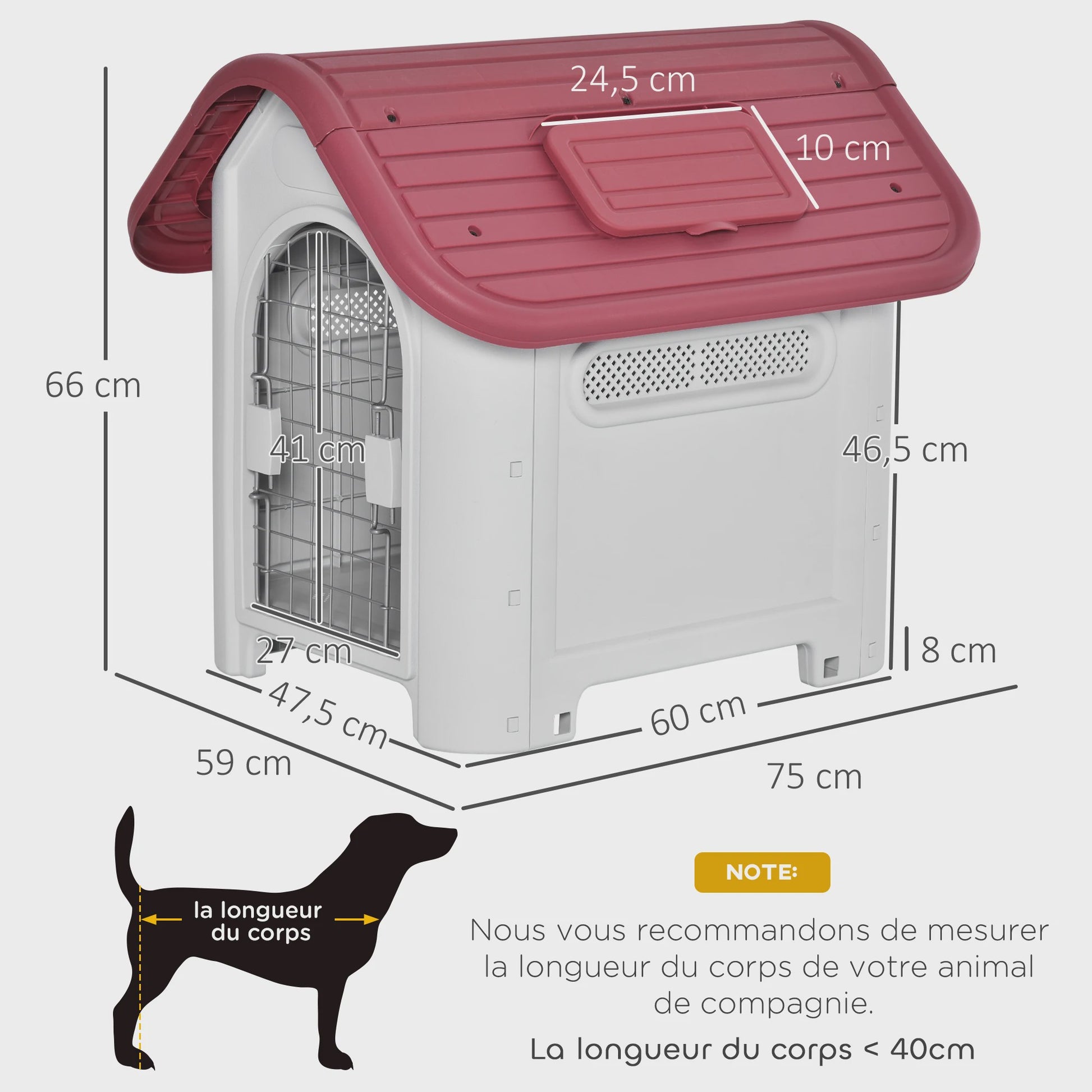 Pawhut Dubbele Hondenren/Hok - Buiten & Binnen - Metaal & Ventilatie - 59x75x66 cm - Rood