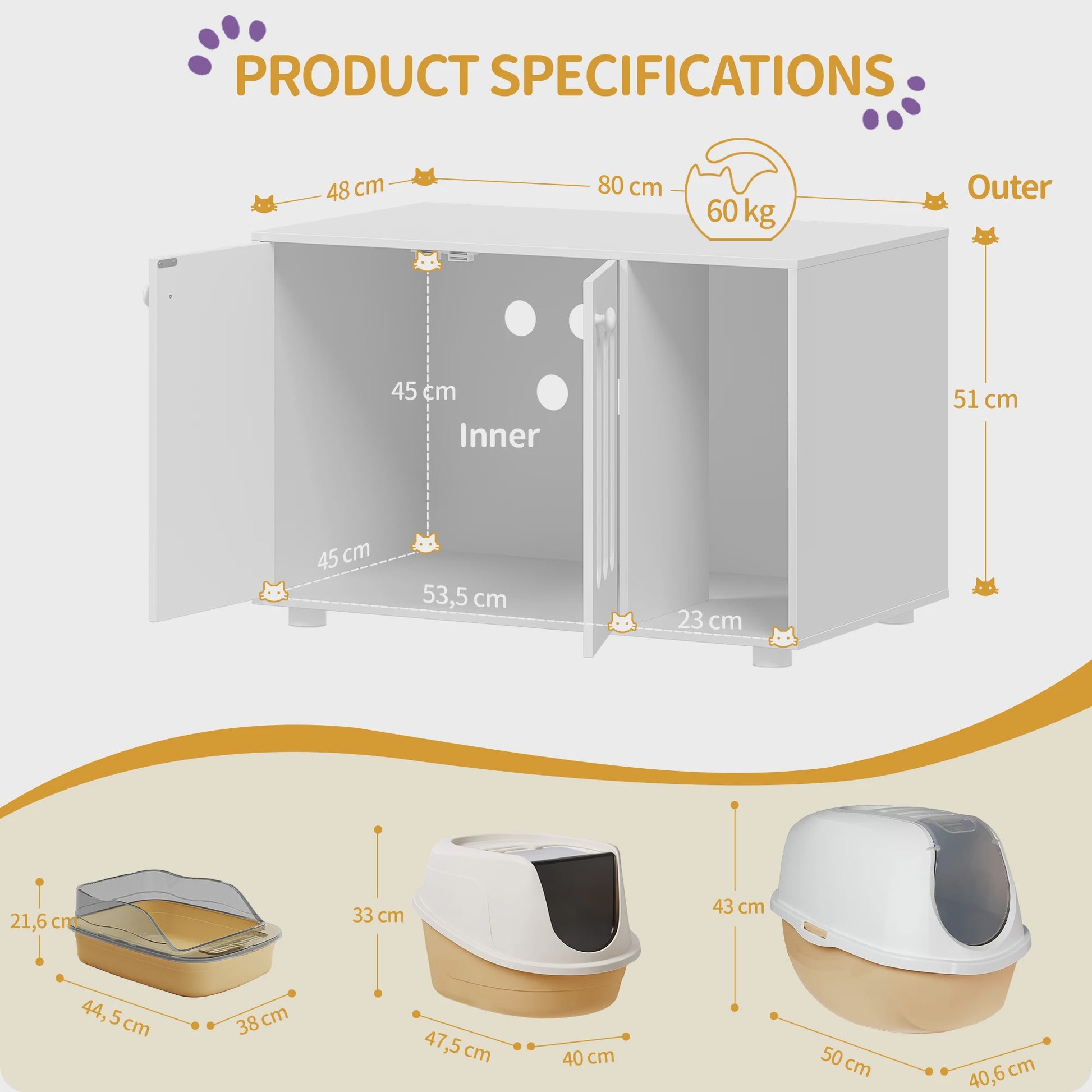 Stijlvolle Katten Toiletkast met Deur en Divider - Modern Design