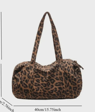 Ruime Canvas Schoudertas met Luipaardprint - Stijlvolle Tote Bag voor Dames