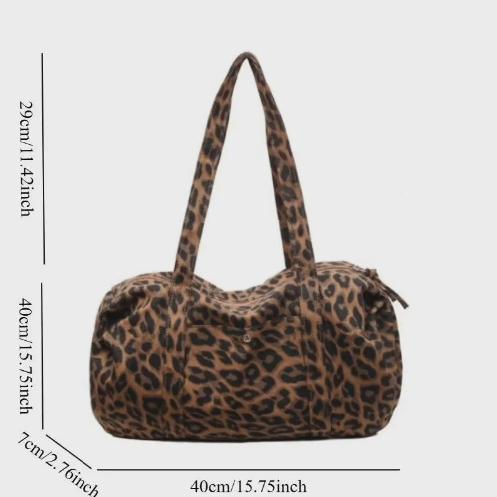 Ruime Canvas Schoudertas met Luipaardprint - Stijlvolle Tote Bag voor Dames