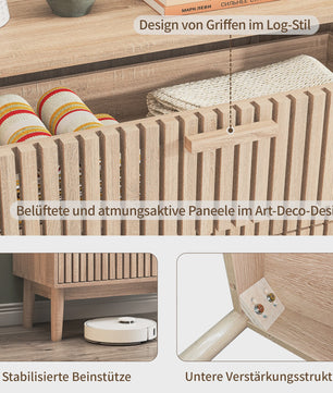 Brede Ladekast 100cm Natuurlijk Hout met 6 Laden - Stijlvolle Houten Opbergkast met Lamellenfront en Anti-Kip Beveiliging