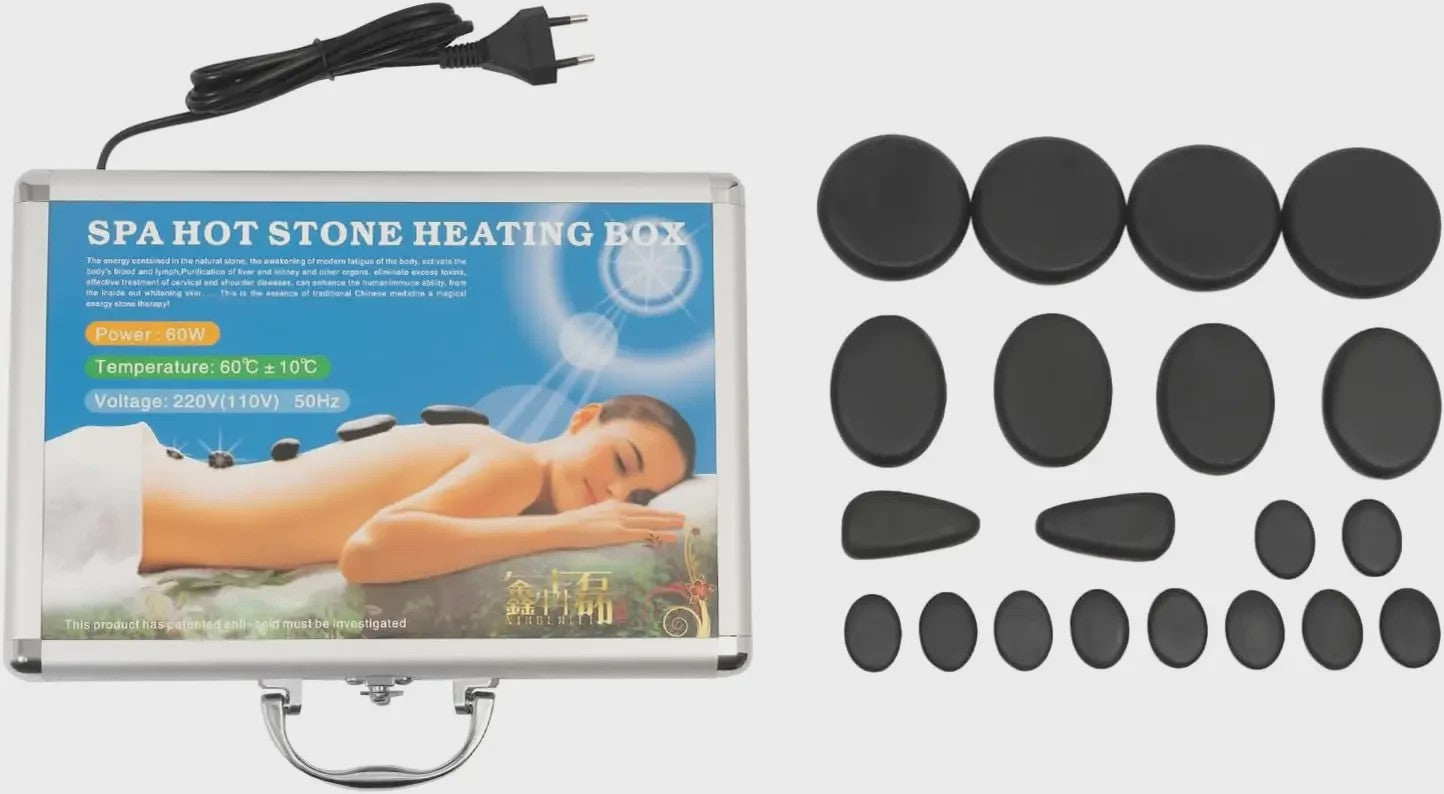 Professionele Hot Stone Massage Set met Verwarmer en 18 Basaltstenen