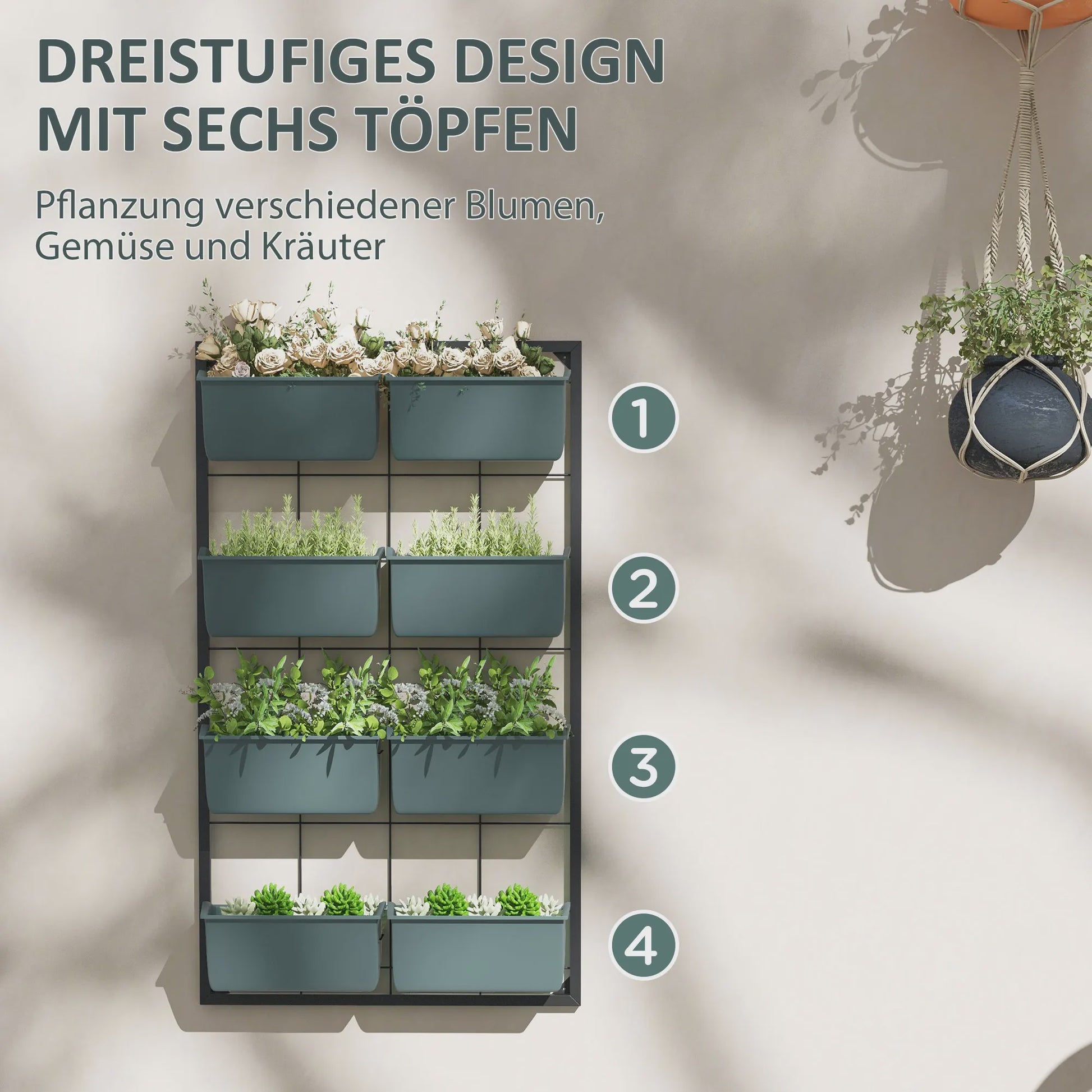 Verticale Plantenstandaard Muurbevestiging - 4 Lagen, 8 Bakken - Duurzaam Staal