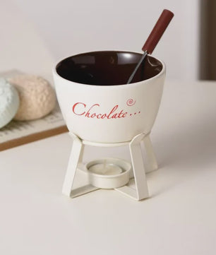 Keramische Chocolade Fondue Set - Smelt Chocolade, Kaas & IJs - Inclusief Vork - Perfect Valentijnscadeau