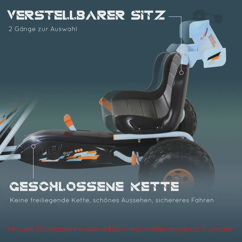 Traptractor Go-Kart Lichtblauw met Handrem en Verstelbare Zitting - Vanaf 3 Jaar