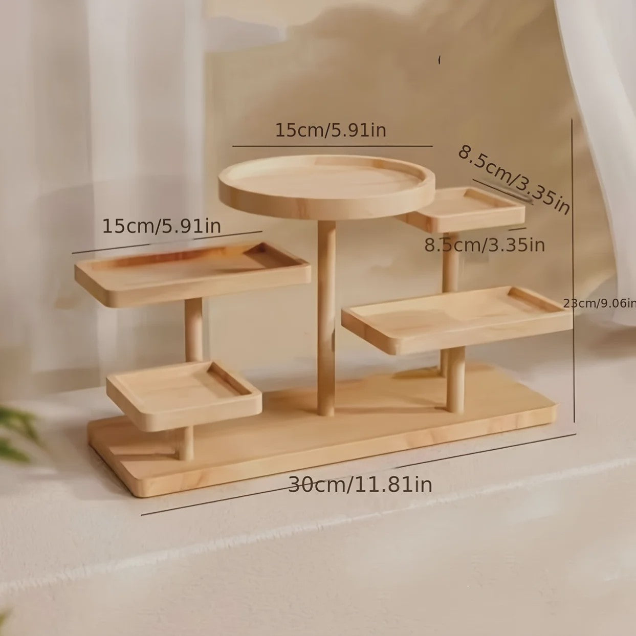 Houten Display Rek met Meerdere Niveaus - Stijlvolle Opberger voor Sieraden, Planten & Decoratie