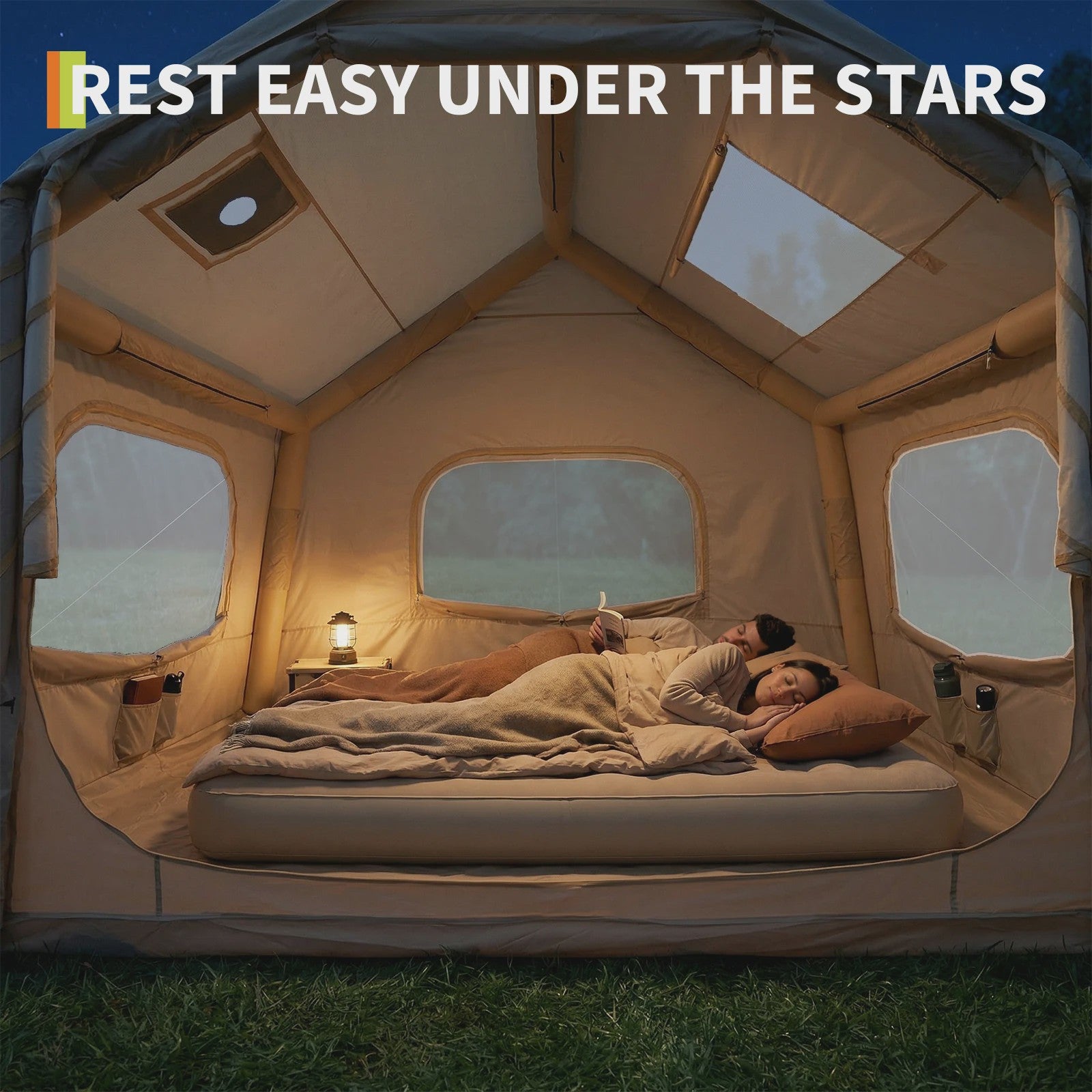 Opblaasbare Glamping Tent voor Camping - Waterdicht, 4-Seizoenen, Makkelijk Op te Zetten (2-6 Pers.)
