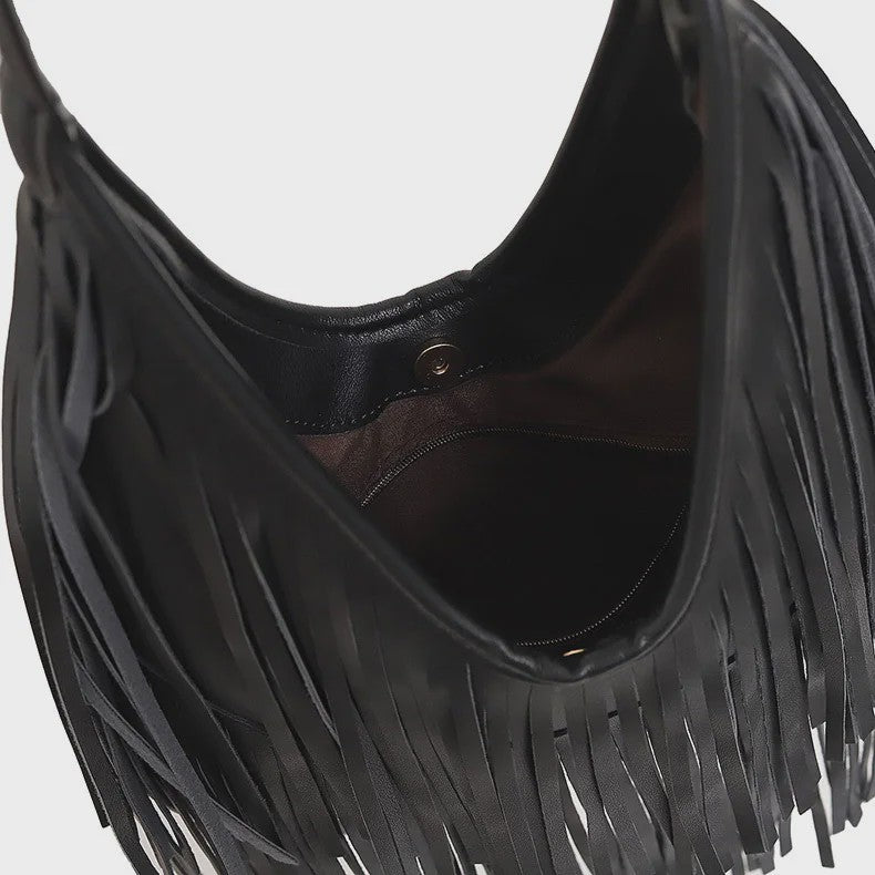 Luxe Dames Schoudertas met Lange Franjes - Zacht PU Leer, Casual Hobo Tote