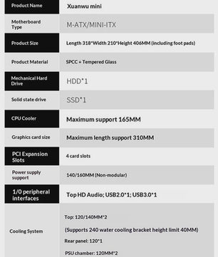 WJCOOLMAN Xuanwu Mini/Pro PC Behuizing - M-ATX/ITX, 270° Panoramisch Uitzicht