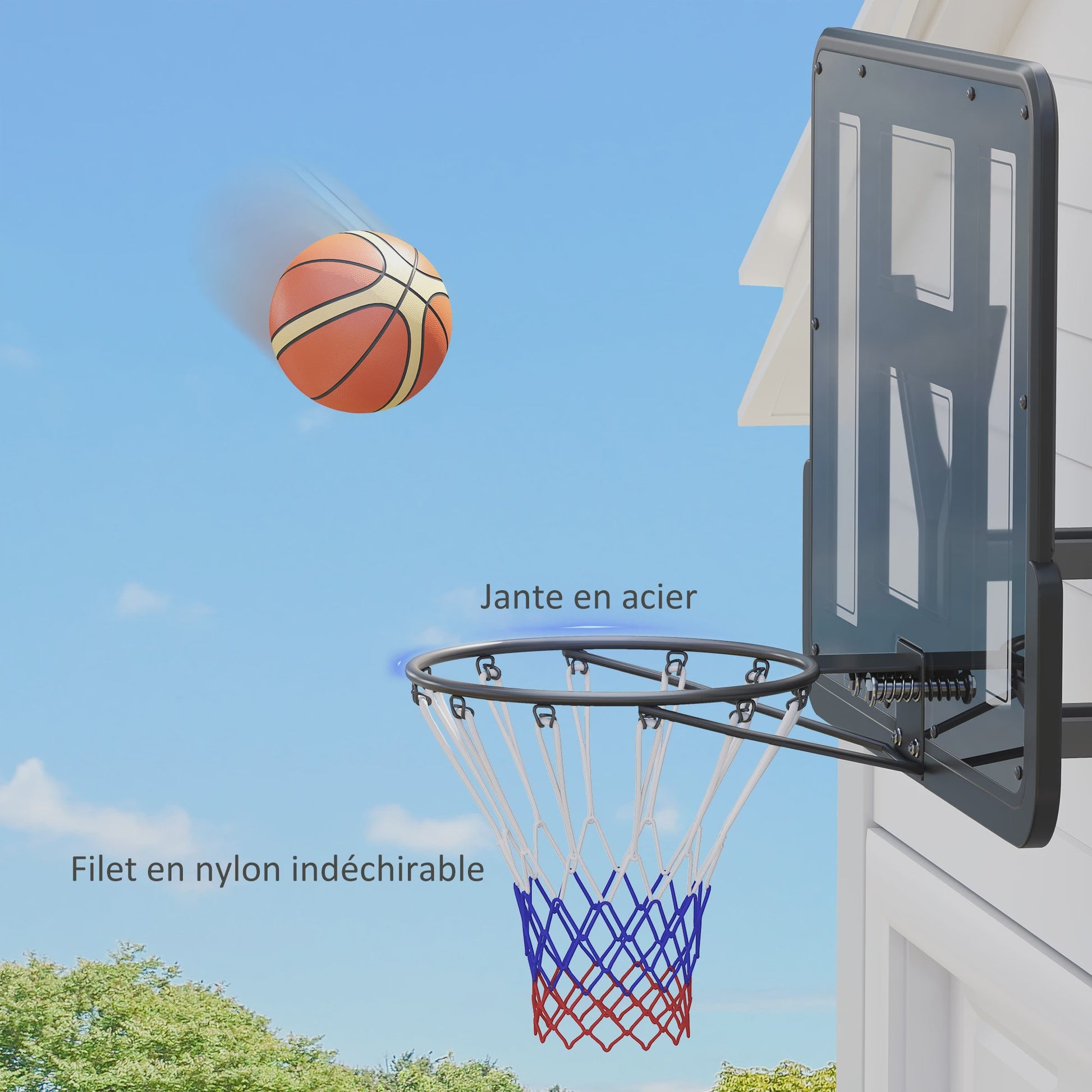 SPORTNOW Wandmontage Basketbalring met Onbreekbaar Bord, Stalen Ring en Scheurvast Net - Zwart