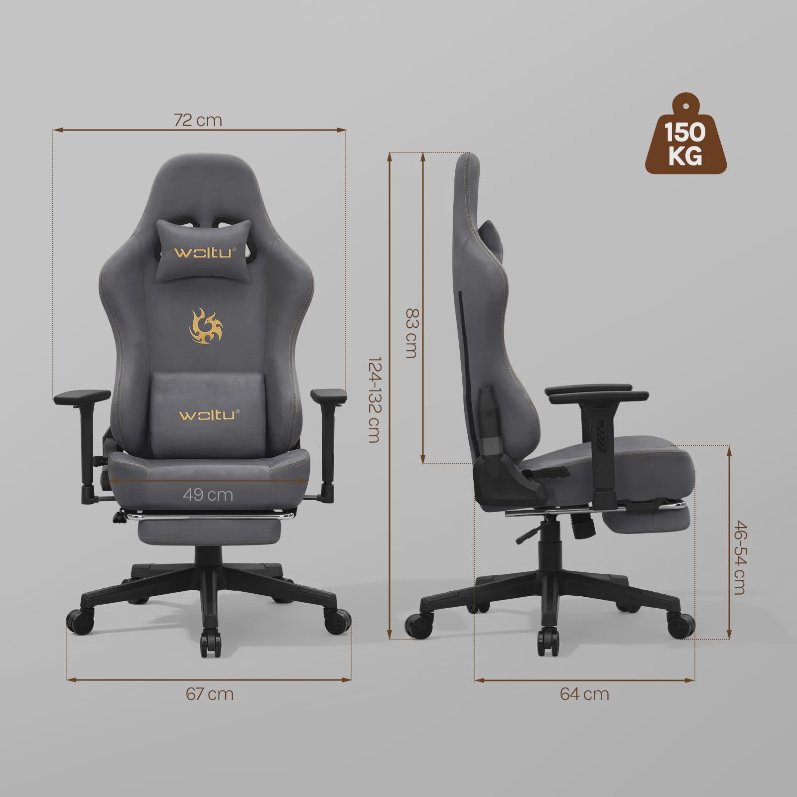 WOLTU Ergonomische Gaming en Bureau Stoel met Verstelbare Armleuningen en Voetensteun