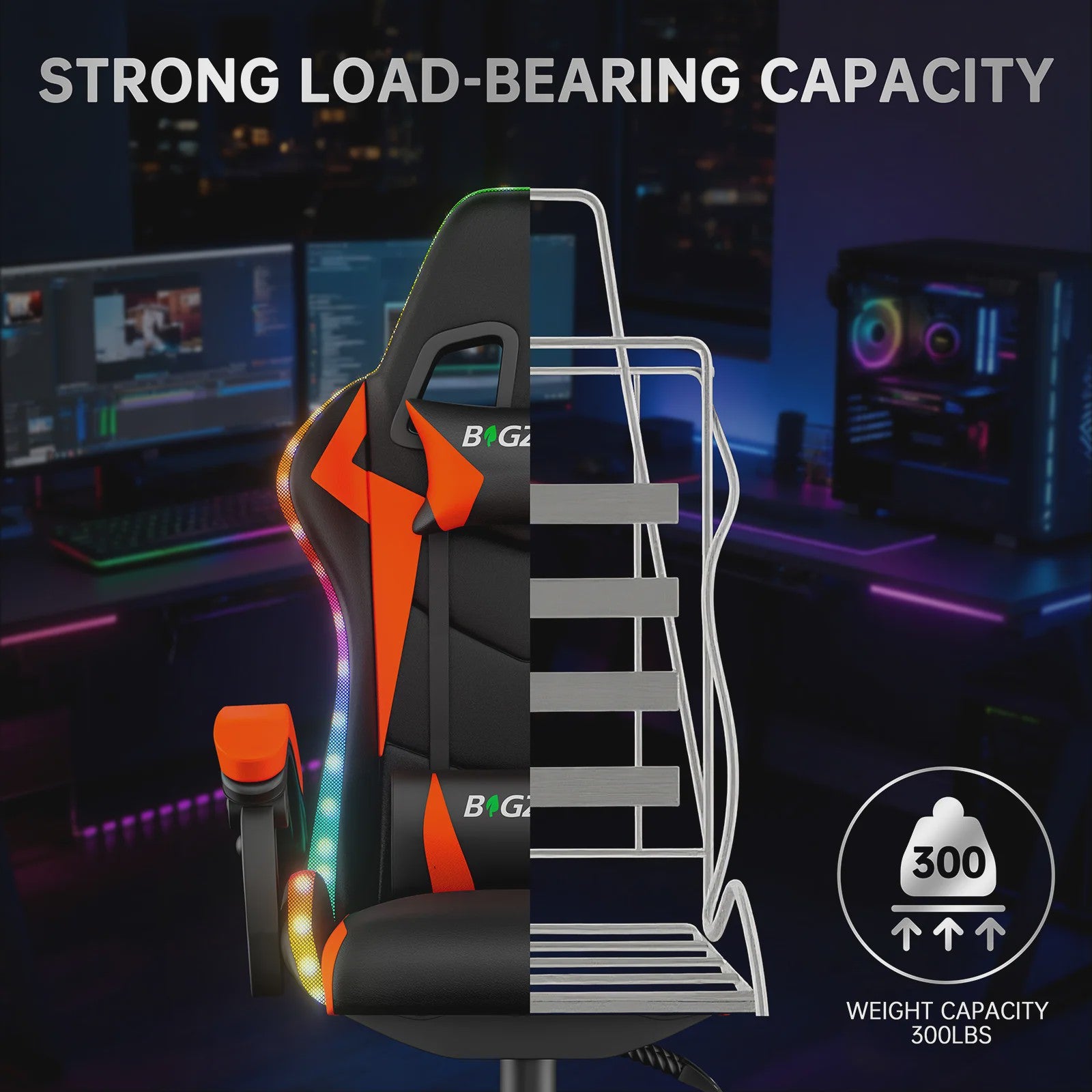 Gartistgo Ergonomische Gaming Stoel met RGB LED Verlichting
